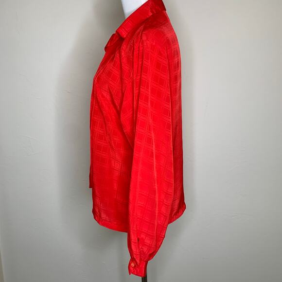 Red Vtg Checkered Texture Blouse Sz 10 - Picture 3 of 9